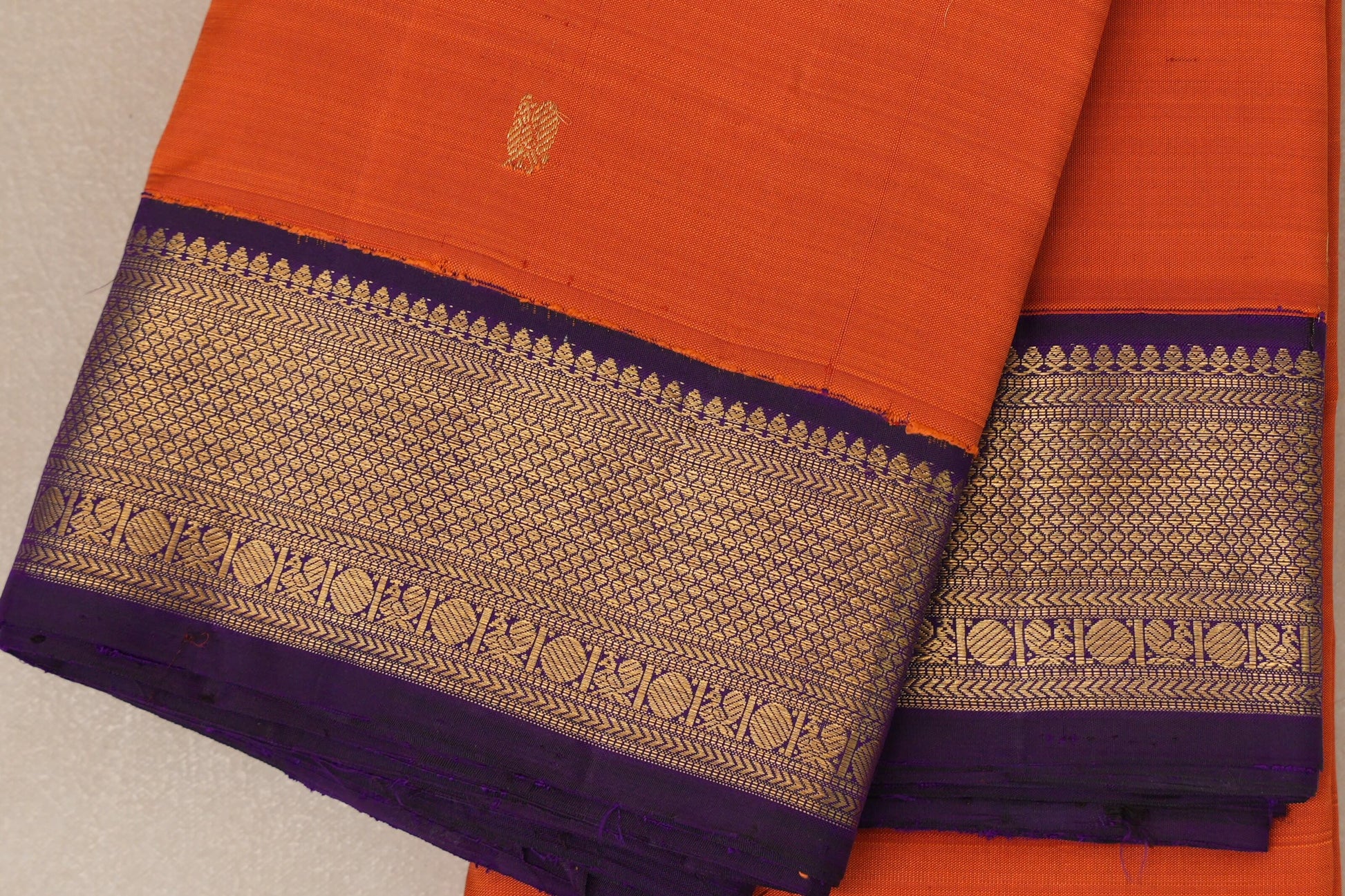 Deep orange with Deep Violet border Vintage Kanjivaram Silk Saree border