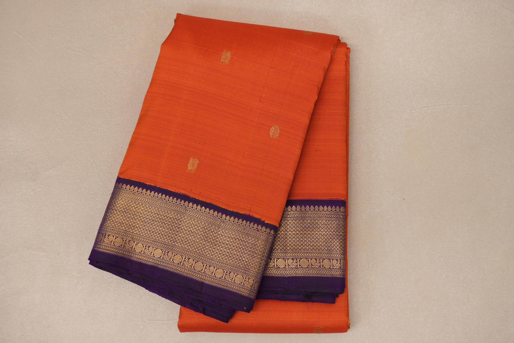 Deep orange with Deep Violet border Vintage Kanjivaram Silk Saree