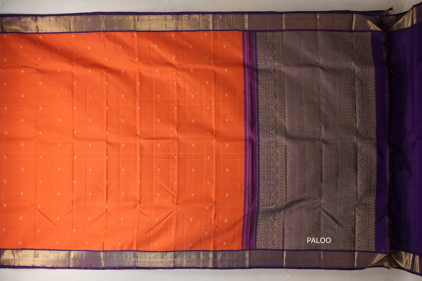 Deep orange with Deep Violet border Vintage Kanjivaram Silk Saree paloo