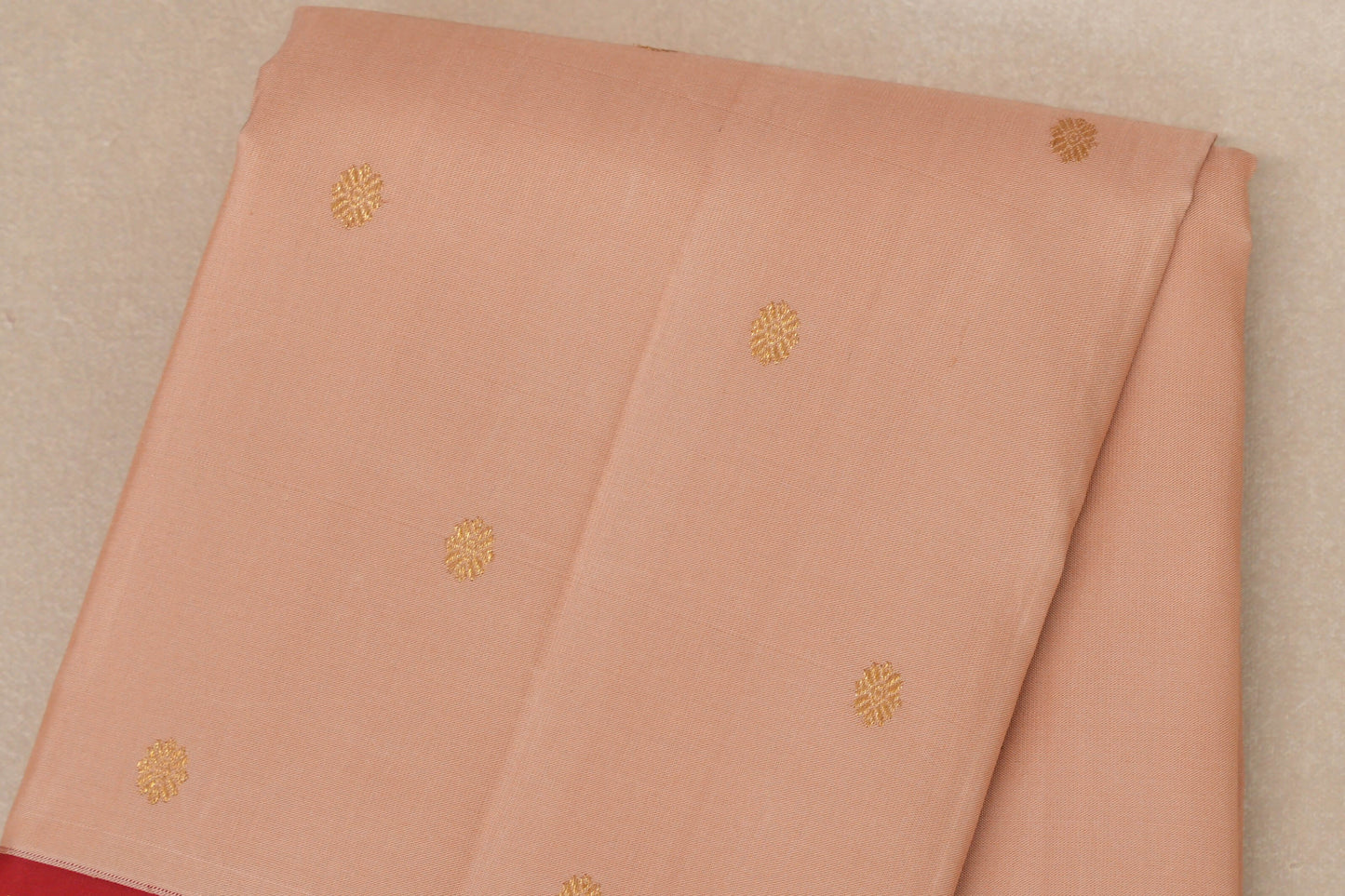 Sandal beige with  Red with Manthulir selvedge border Vintage Kanjivaram Silk Saree SS8980