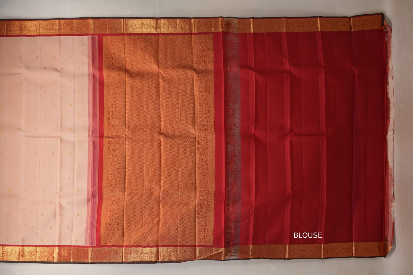 Sandal beige with  Red with Manthulir selvedge border Vintage Kanjivaram Silk Saree SS8980