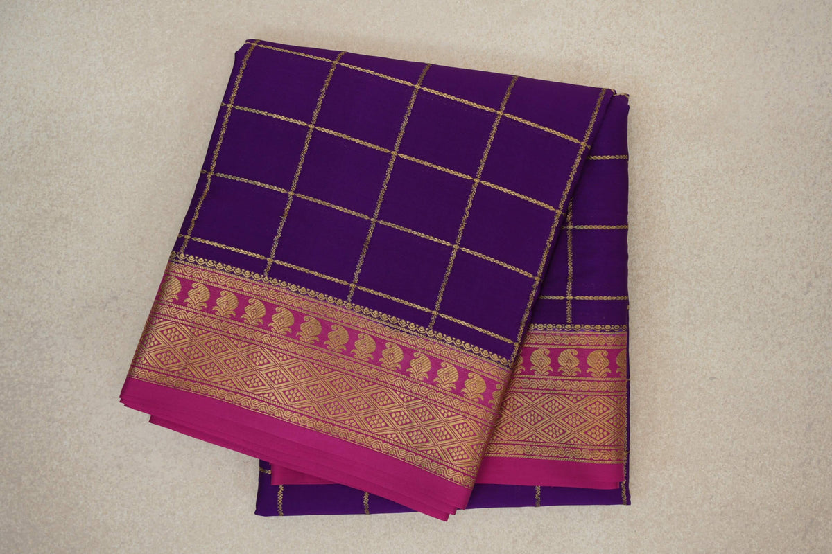 Violet Purple with Rani Pink Borders Mysore Silk Saree