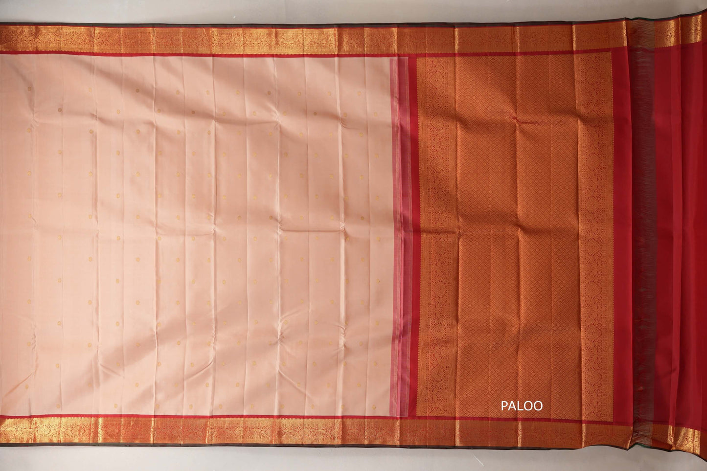 Sandal beige with  Red with Manthulir selvedge border Vintage Kanjivaram Silk Saree SS8980
