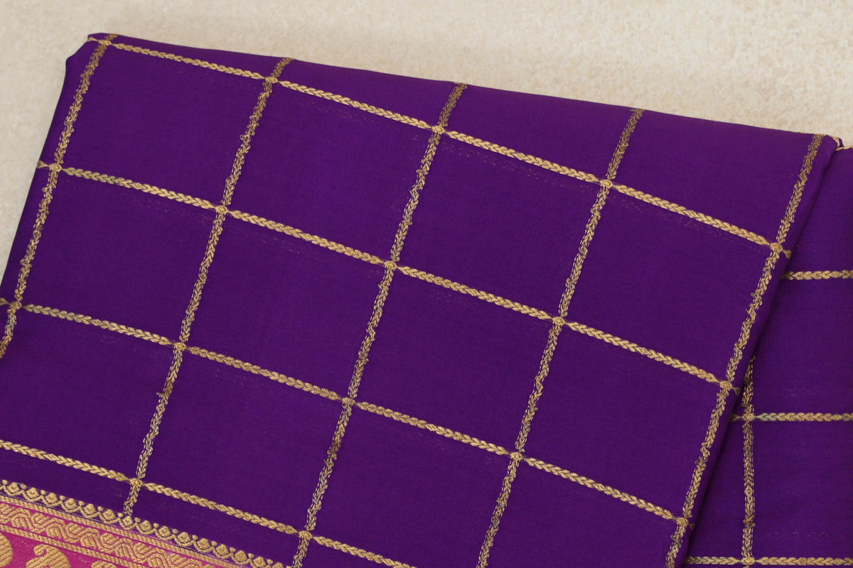 Violet Purple with Rani Pink Borders Mysore Silk Saree body