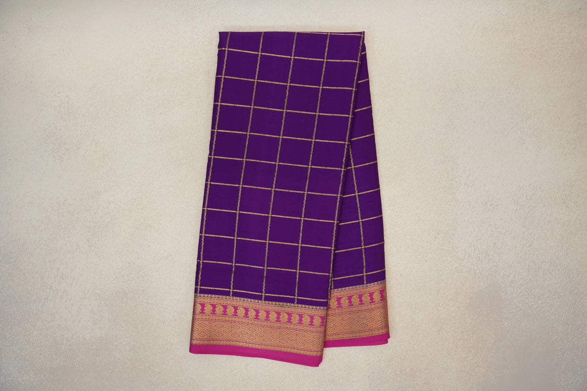 Online Violet Purple with Rani Pink Borders Mysore Silk Saree