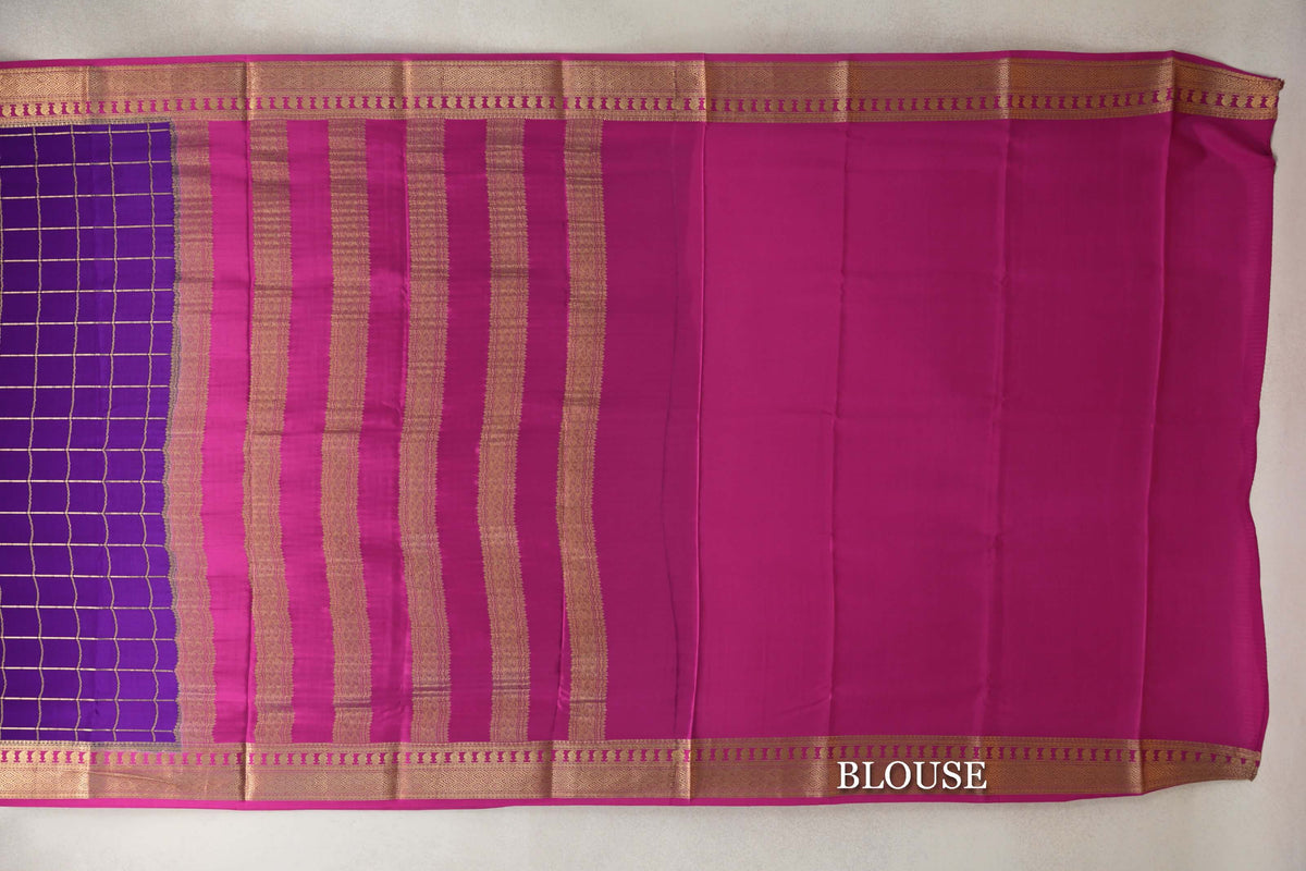 Violet Purple with Rani Pink Borders Mysore Silk Saree blouse