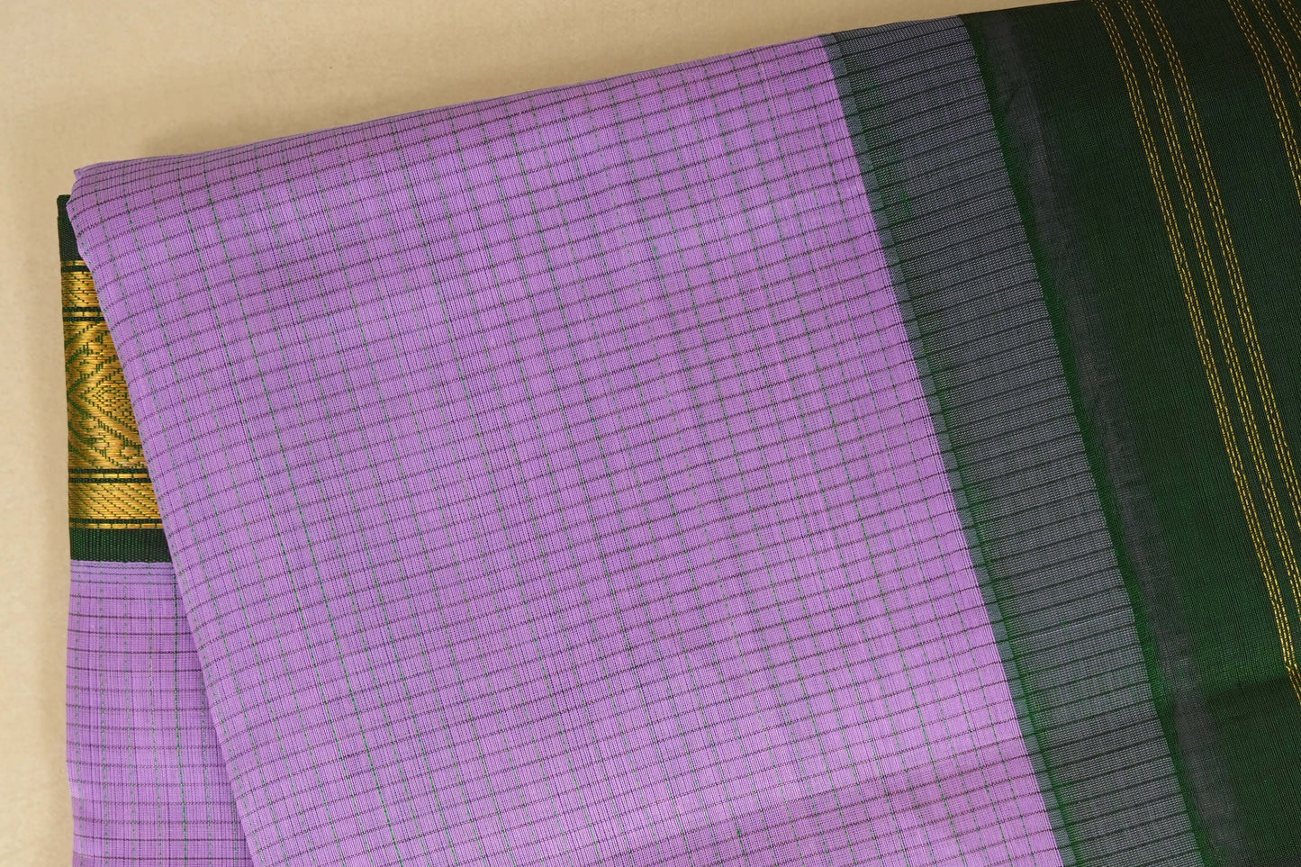 Checked Lavender Silk Cotton Saree body zoom
