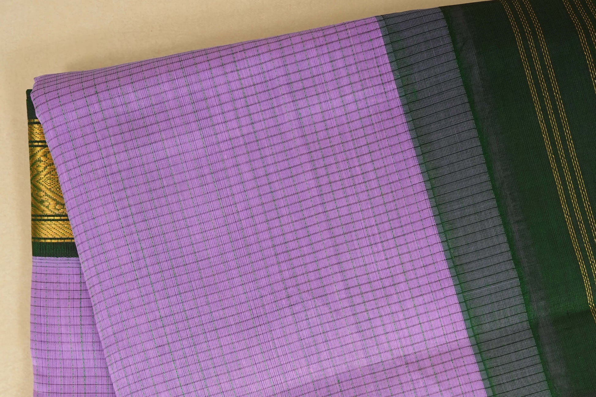 Checked Lavender Silk Cotton Saree body zoom
