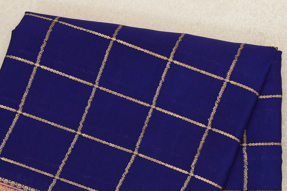Navy Blue with Rani Pink Borders Mysore Silk Saree body