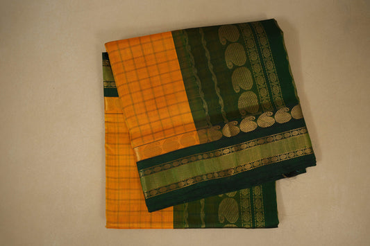Mango Yellow with Dark Green Borders Silk Cotton Saree SS7927