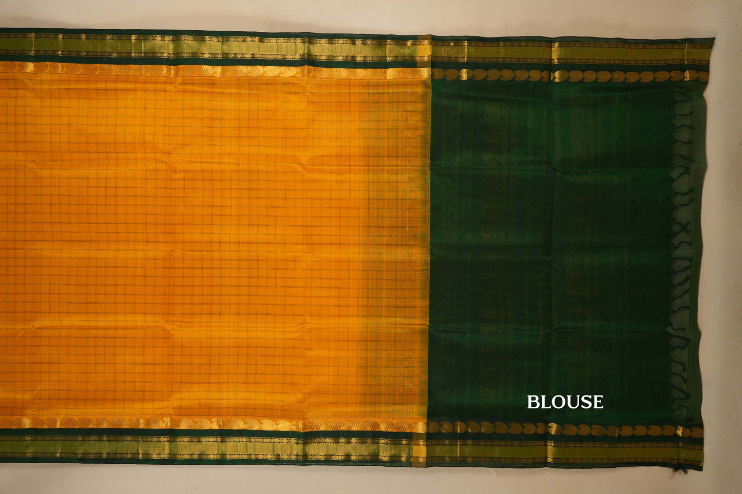 Mango Yellow with Dark Green Borders Silk Cotton Saree SS7927