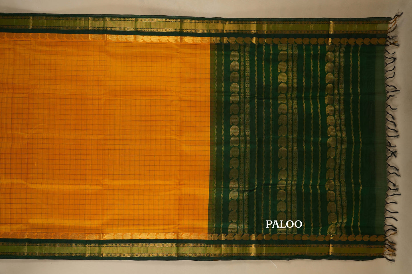 Mango Yellow with Dark Green Borders Silk Cotton Saree SS7927