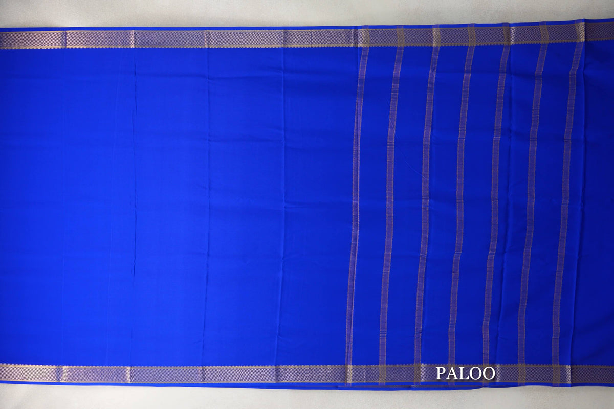 Bright Royal Blue Mysore Silk Saree paloo