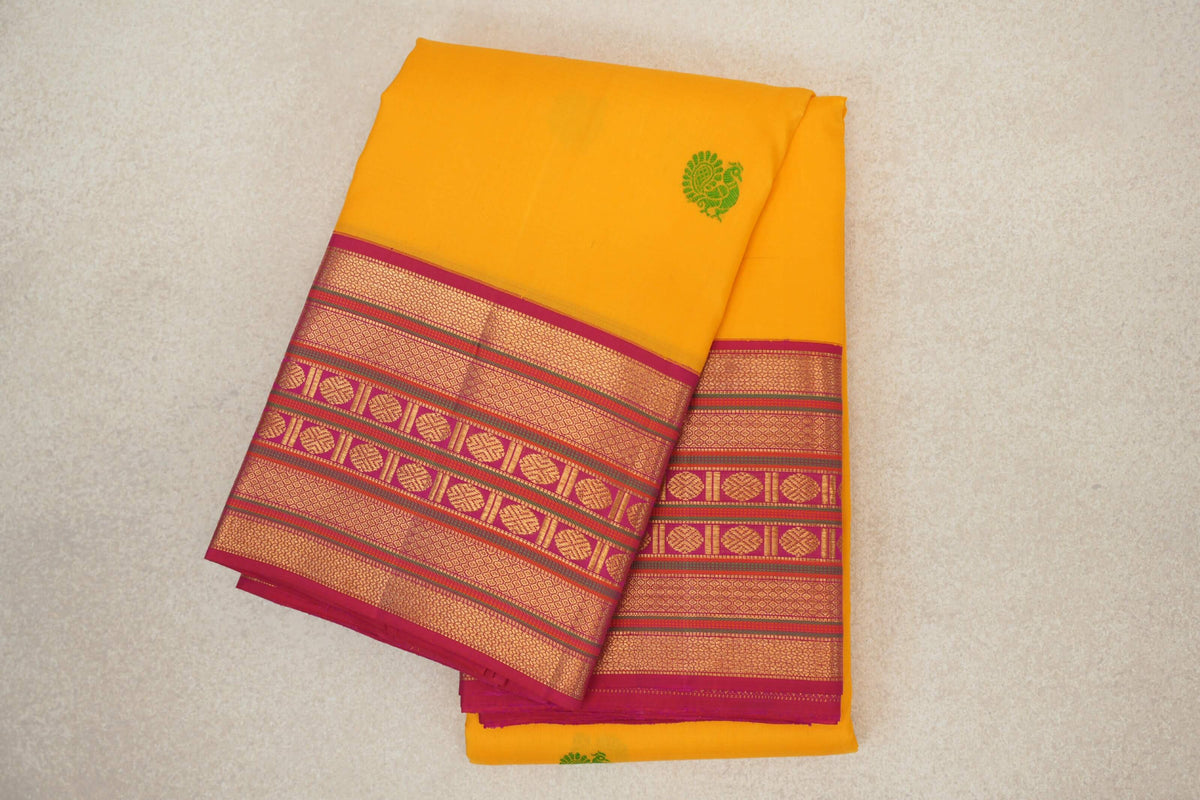 Mango Yellow with Deep Pink Vintage Kanjivaram Silk Saree