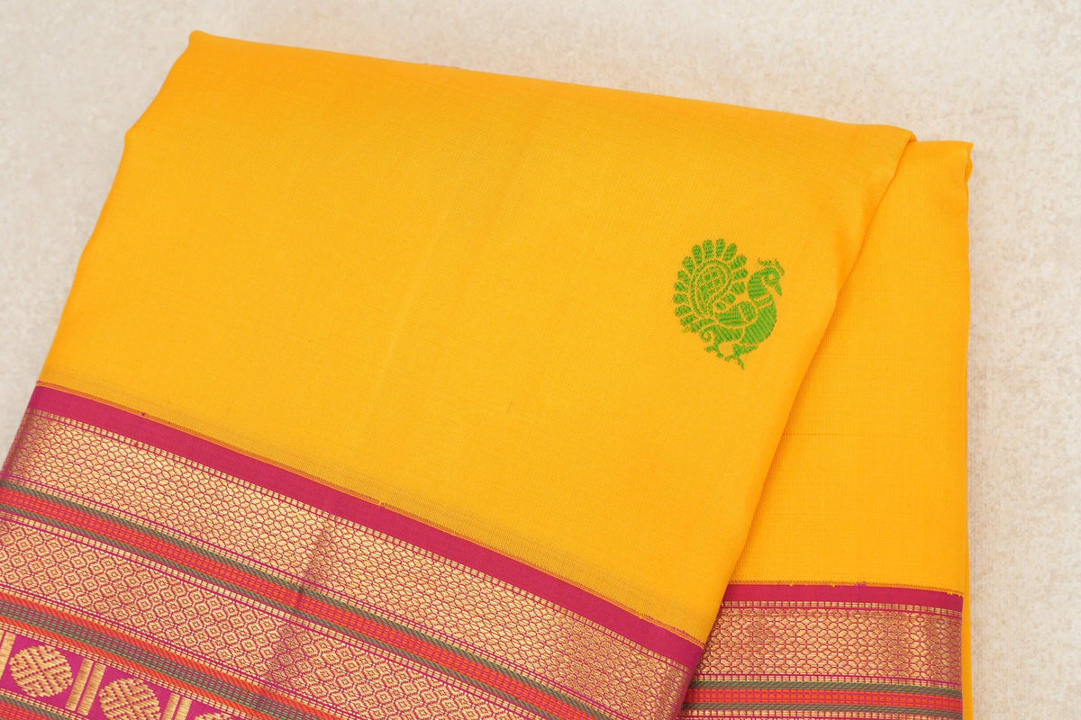 Mango Yellow with Deep Pink Vintage Kanjivaram Silk Saree body