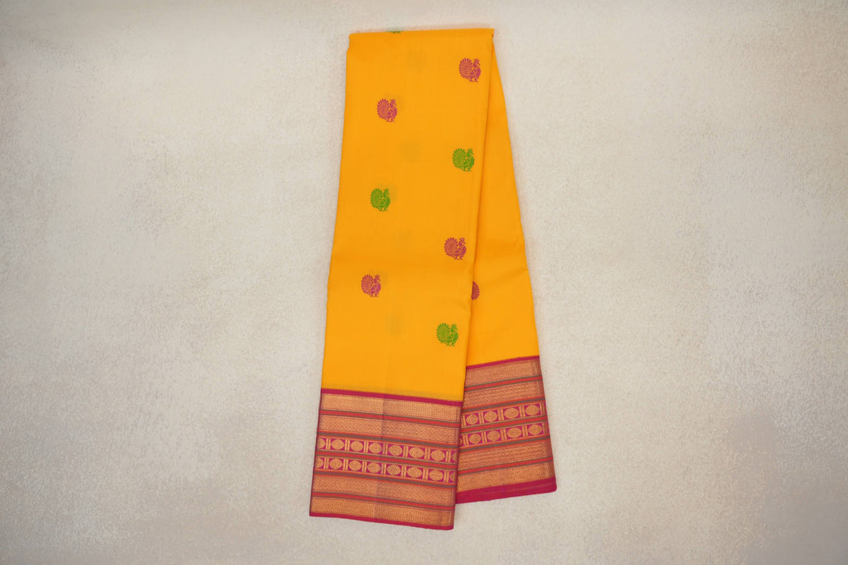 Online Mango Yellow with Deep Pink Vintage Kanjivaram Silk Saree