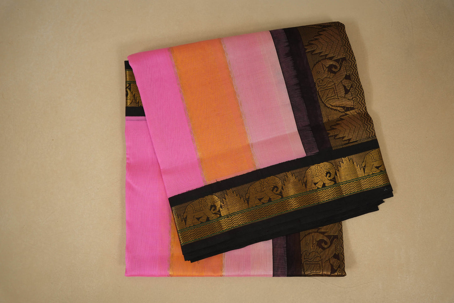 Multi Colour with Black Borders Silk Cotton Saree SS7931
