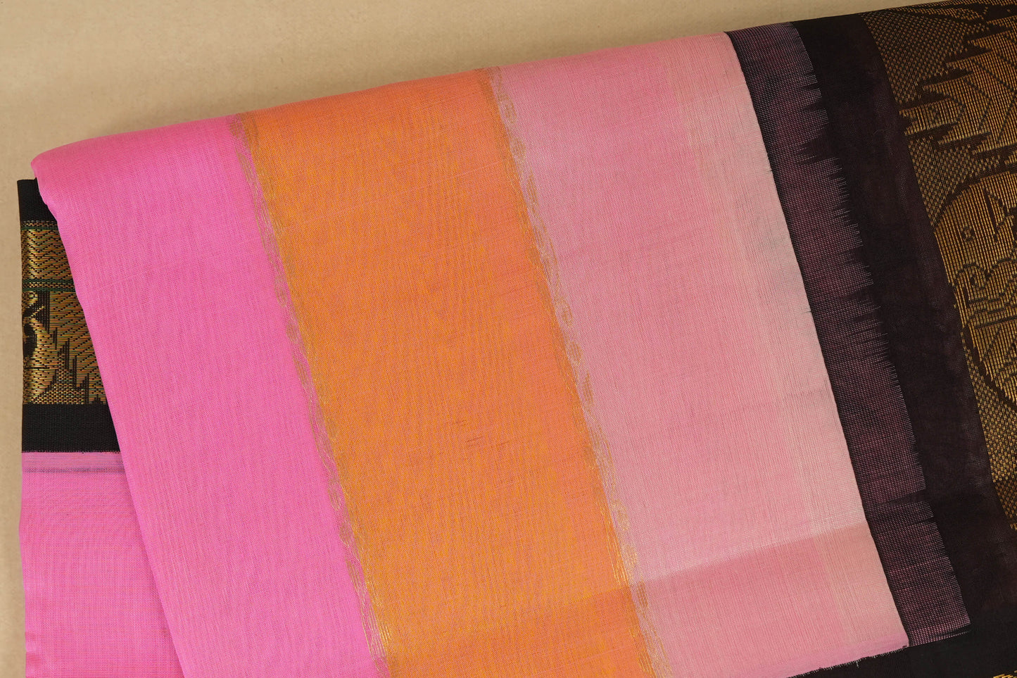 Multi Colour with Black Borders Silk Cotton Saree SS7931