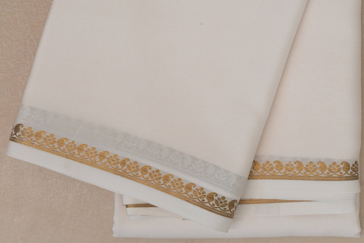 Milk White Mysore Silk Saree SS8985