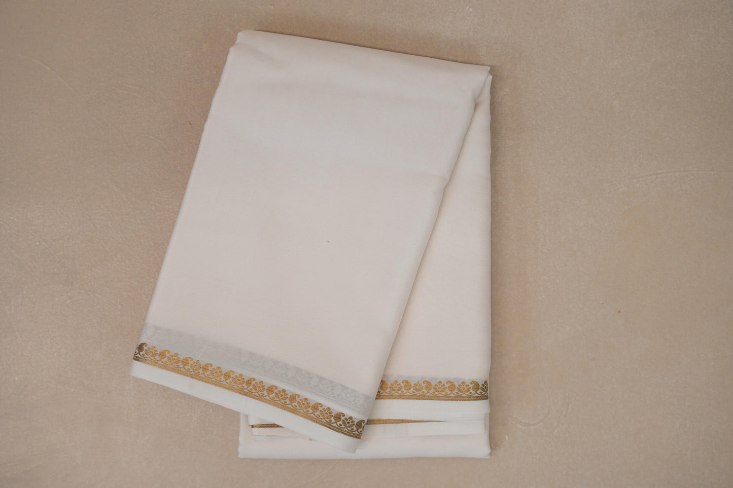 Milk White Mysore Silk Saree SS8985