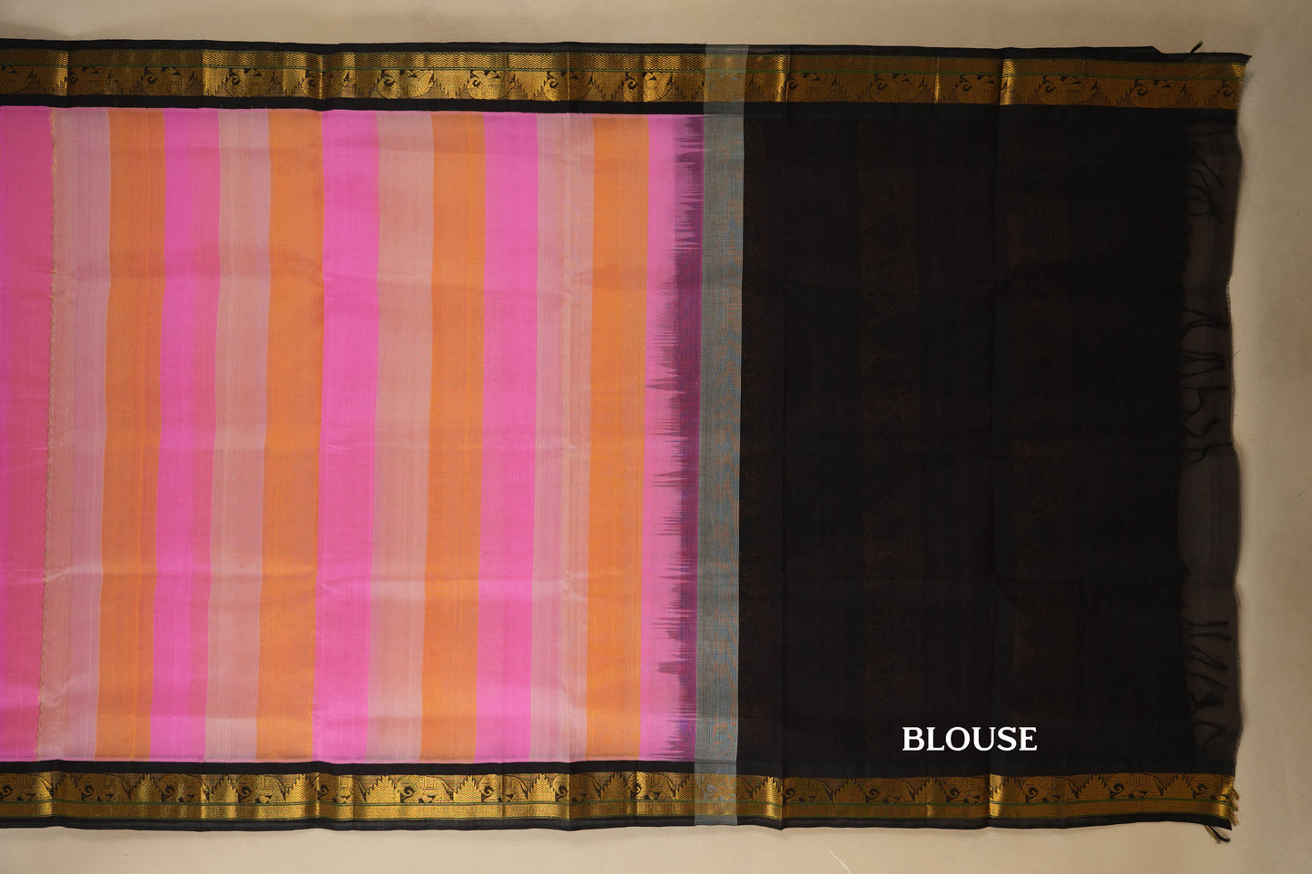 Multi Colour with Black Borders Silk Cotton Saree SS7931