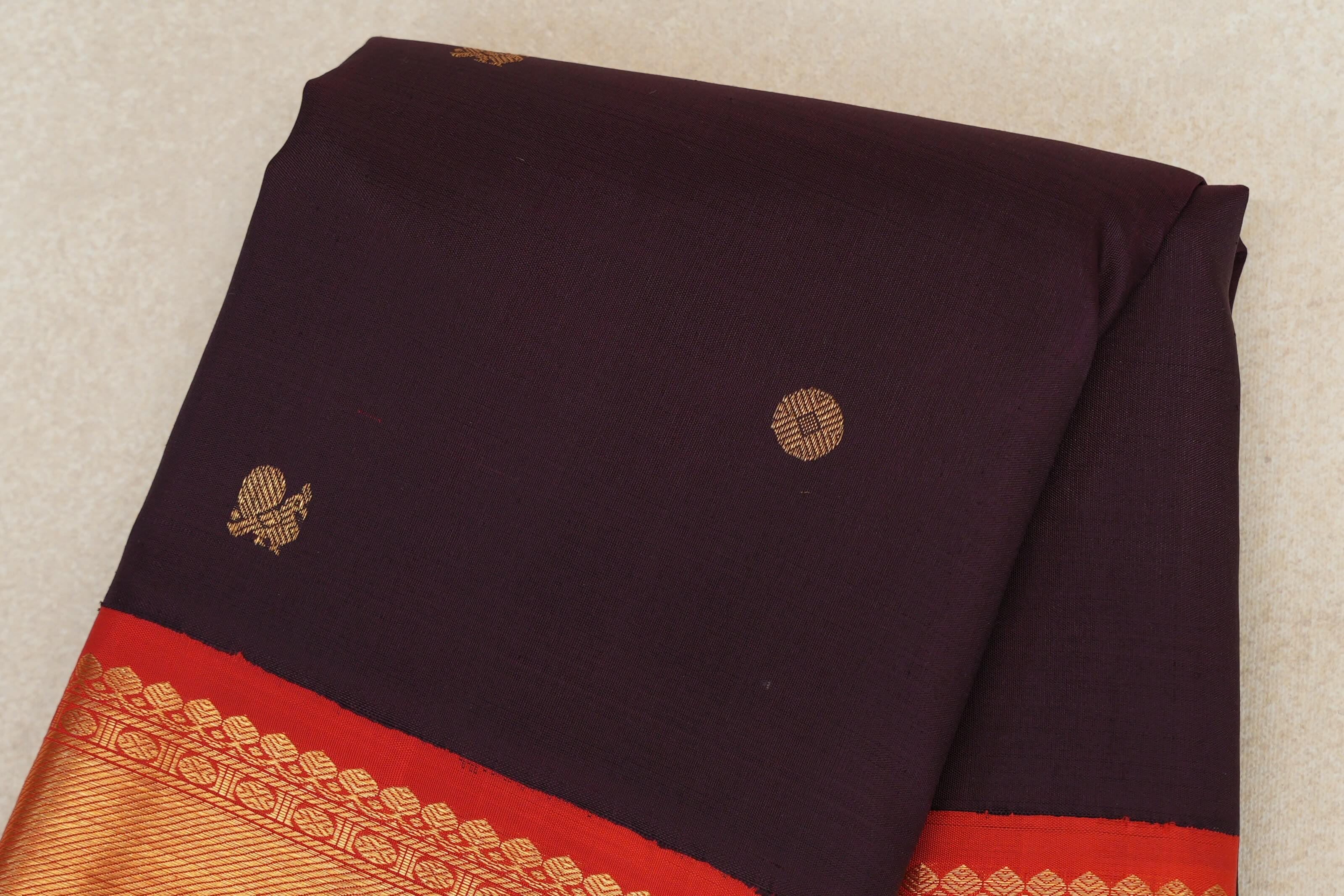 Deep Plum with Bright Red Borders Plant Based Kanjivaram Silk Saree body