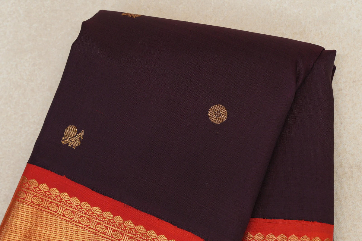 Deep Plum with Bright Red Borders Plant Based Kanjivaram Silk Saree body