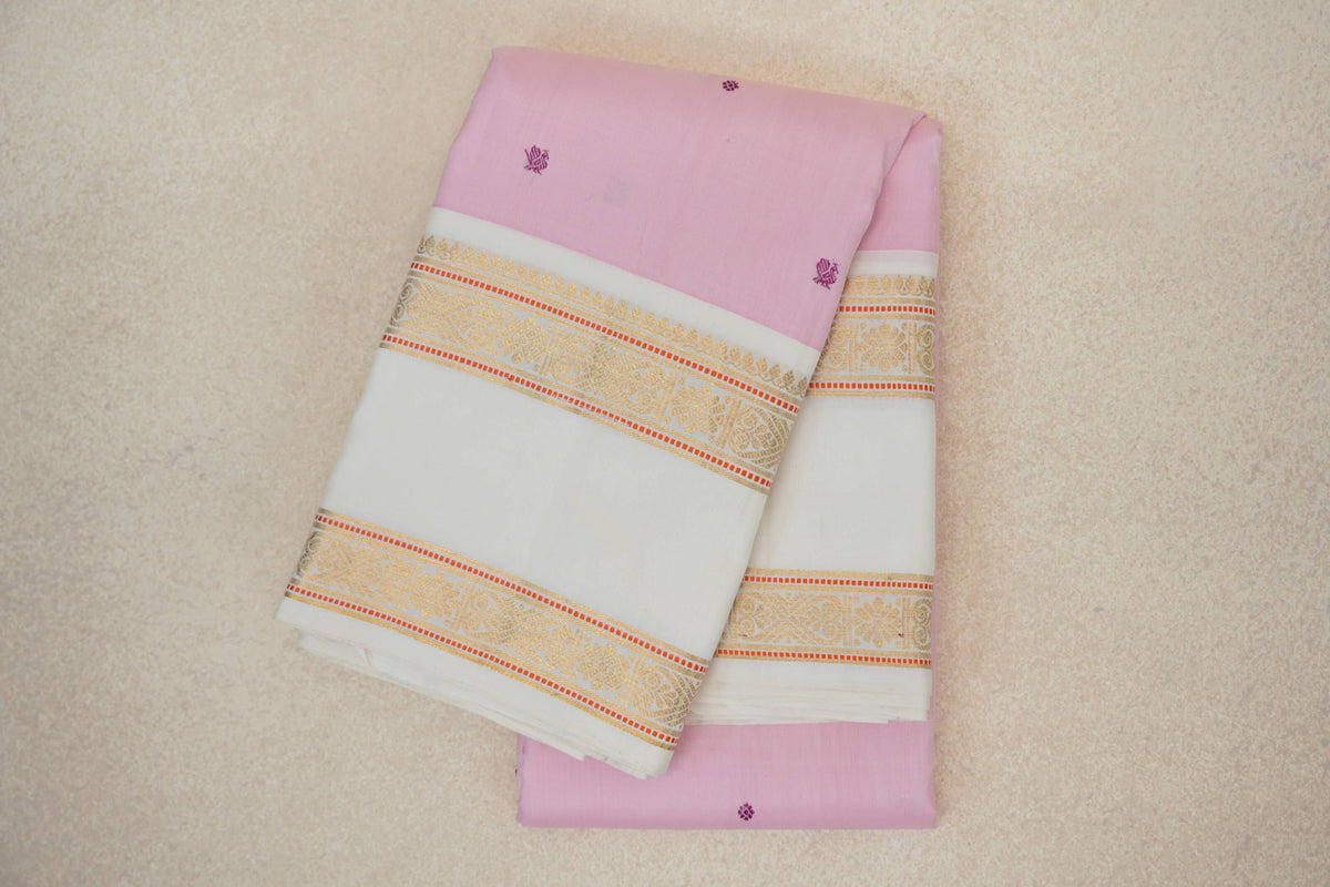 Baby Pink with Off White Rettai Pettu Borders Vintage Kanjivaram Silk Saree