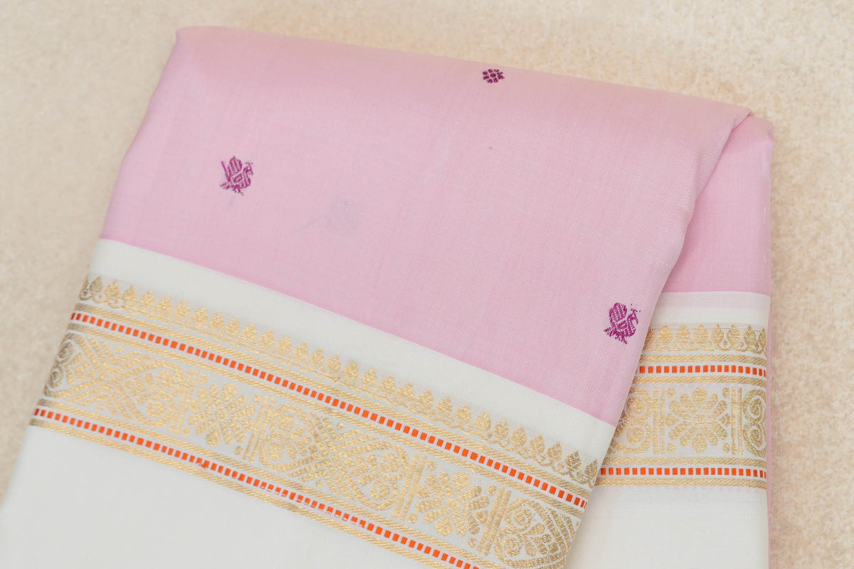 Baby Pink with Off White Rettai Pettu Borders Vintage Kanjivaram Silk Saree body