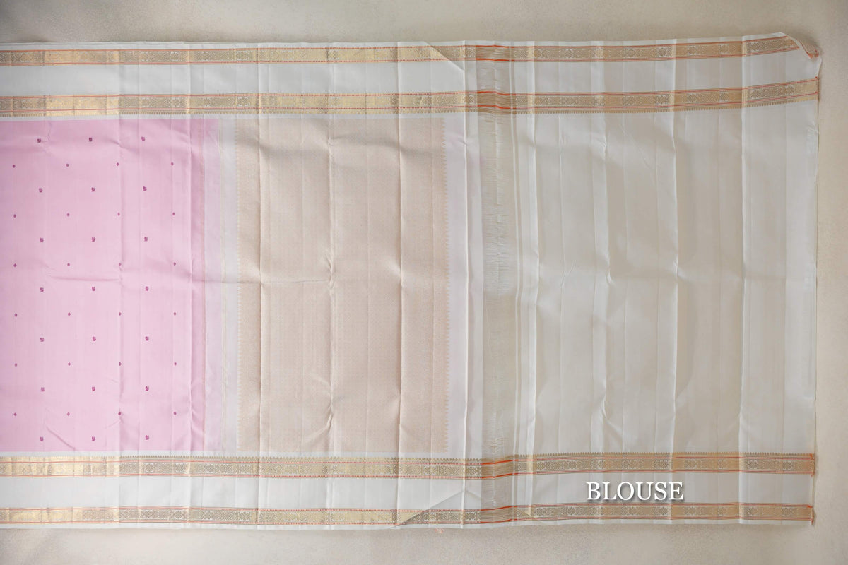 Baby Pink with Off White Rettai Pettu Borders Vintage Kanjivaram Silk Saree blouse