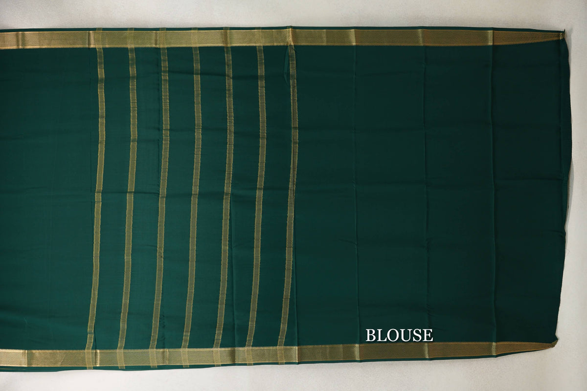 Deep Bottle Green Mysore Silk Saree blouse
