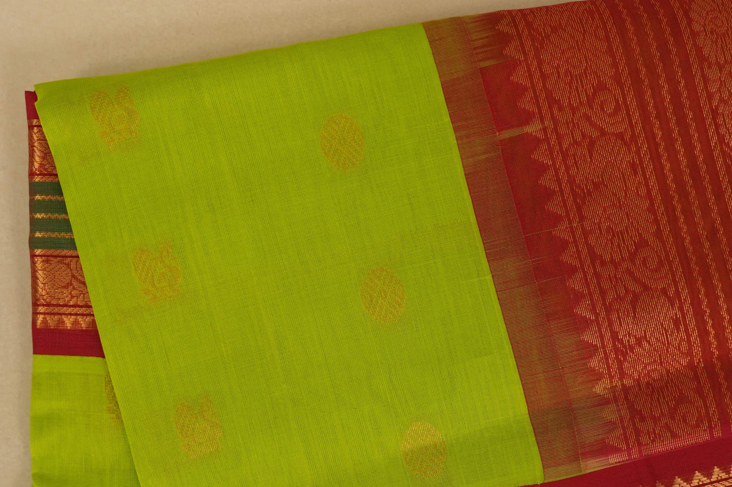 Fluorescent Green Silk Cotton Saree  body zoom