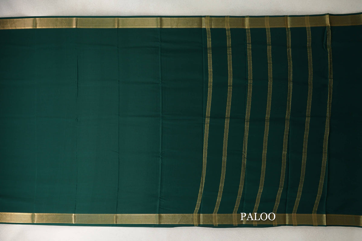 Deep Bottle Green Mysore Silk Saree paloo