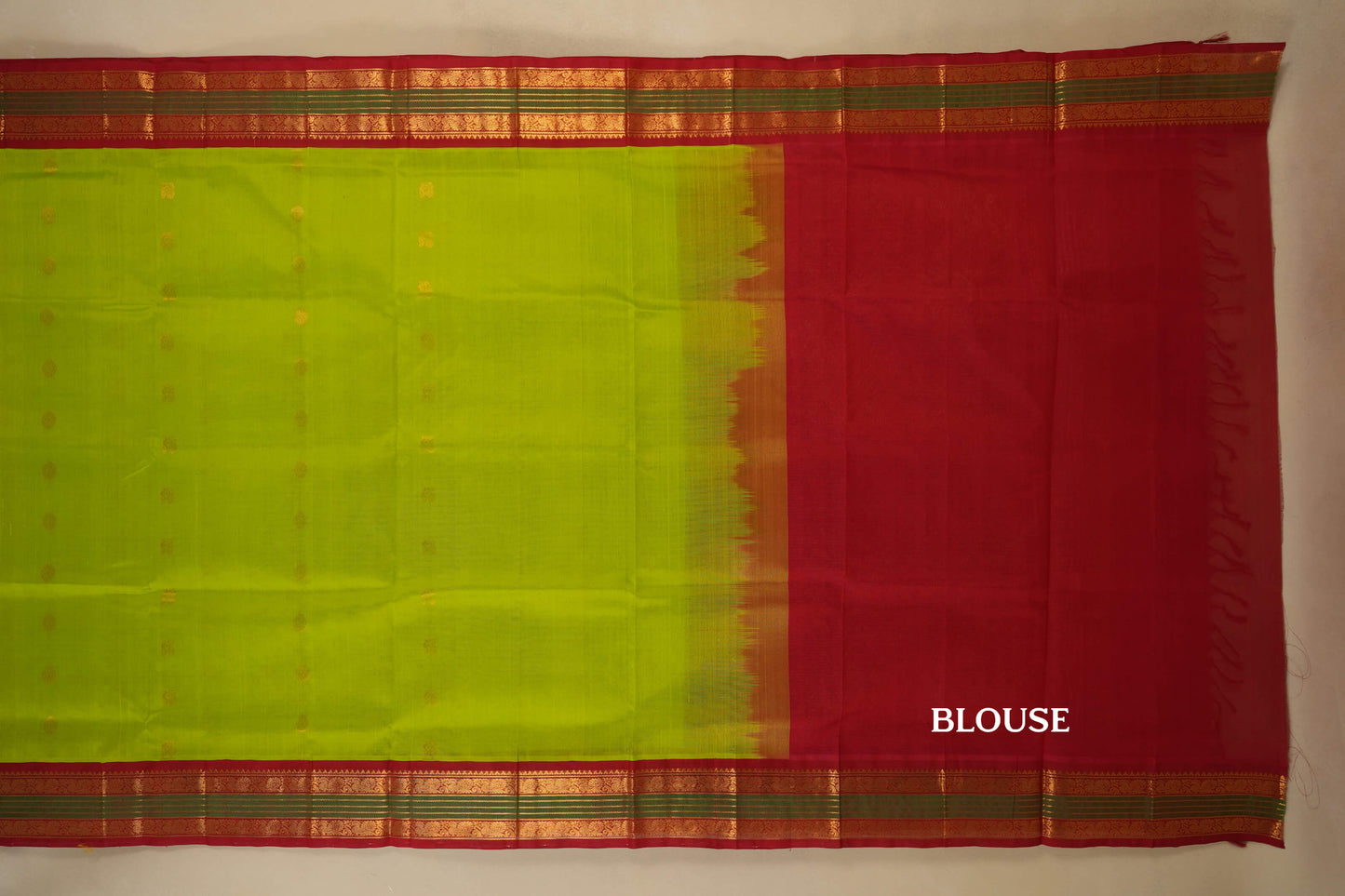 Fluorescent Green Silk Cotton Saree  blouse