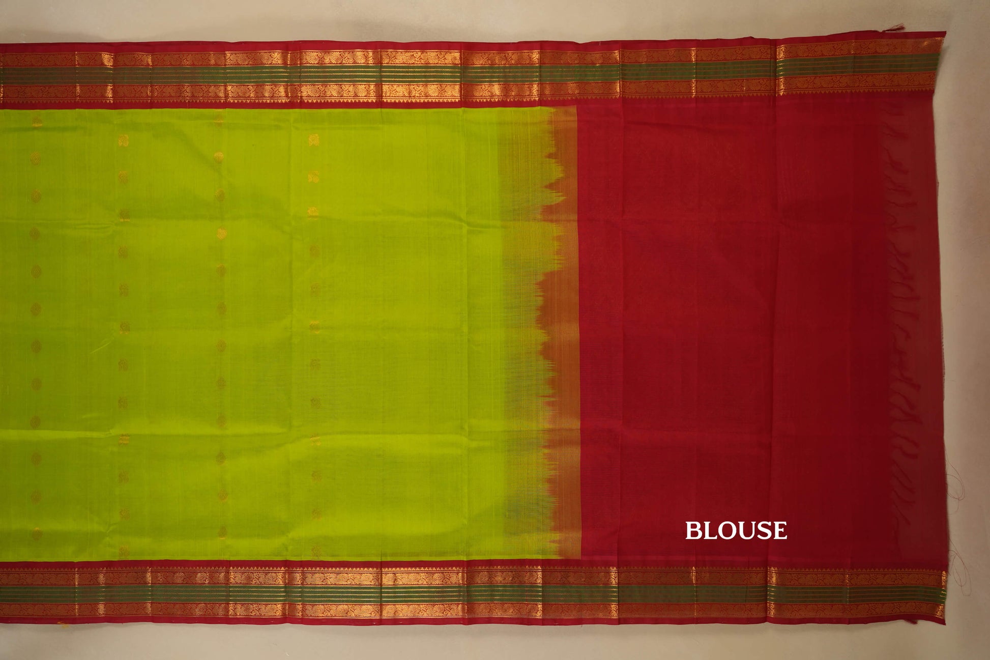 Fluorescent Green Silk Cotton Saree  blouse