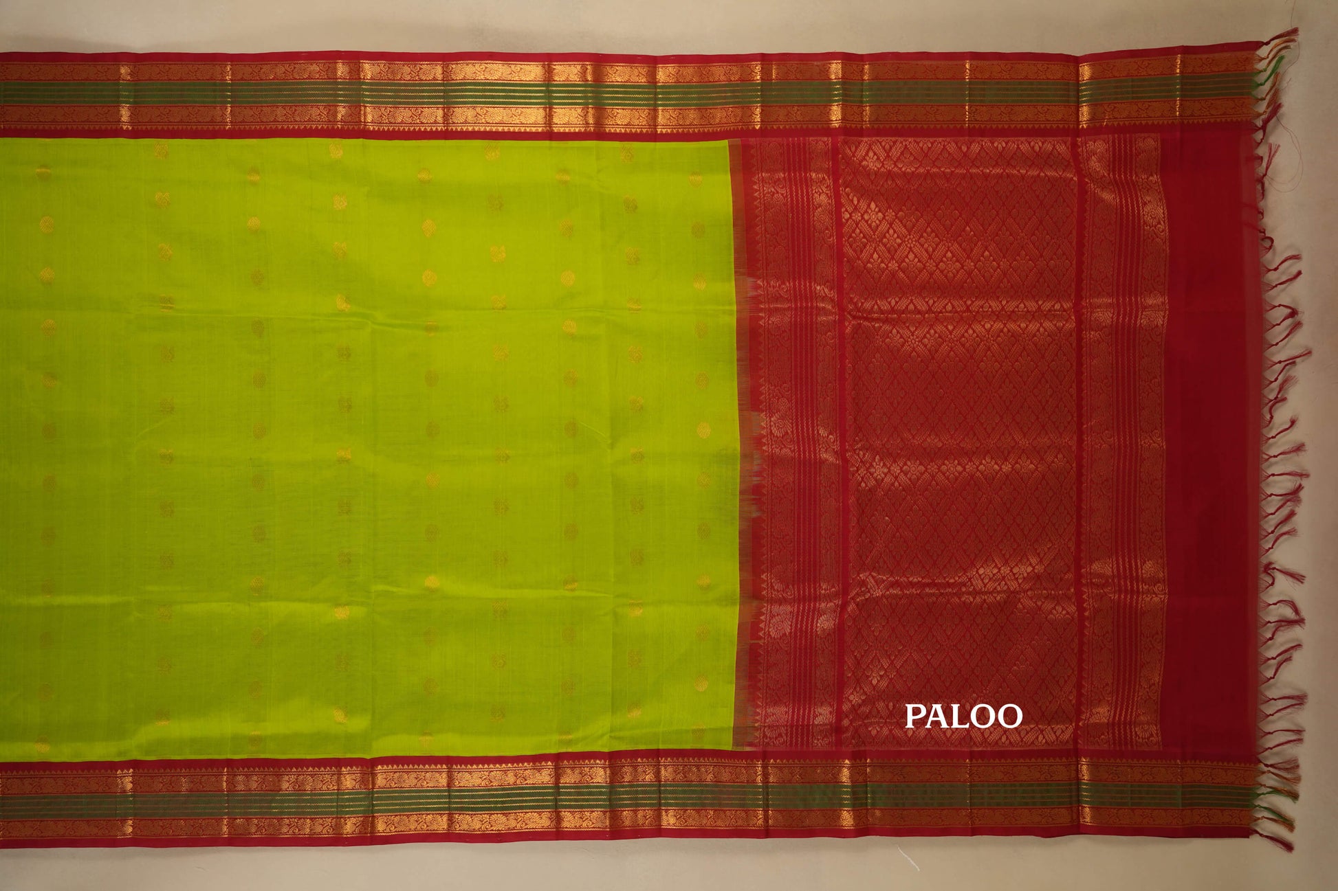 Fluorescent Green Silk Cotton Saree paloo