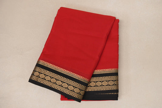 Bright Red with Black Borders Mysore Silk Saree SS9001