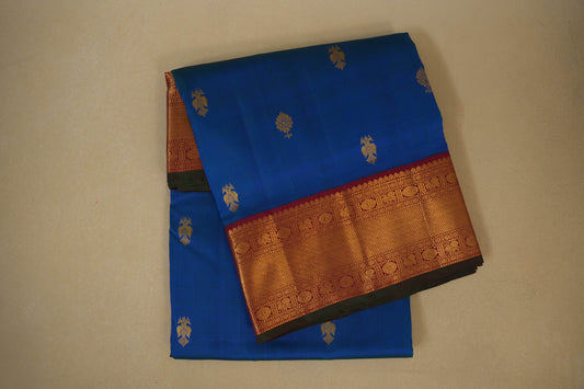 Peacock Blue with Maroon Borders Ten yards silk saree SS7951