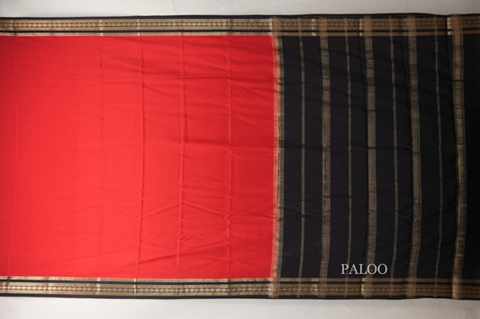 Bright Red with Black Borders Mysore Silk Saree SS9001
