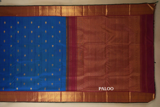 Peacock Blue with Maroon Borders Ten yards silk saree SS7951