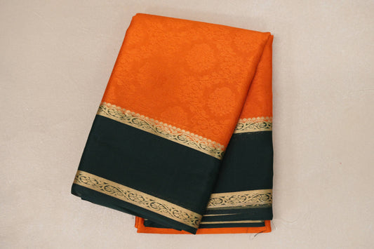 Bright Orange with Bottle Green Borders Mysore Silk Saree SS9002