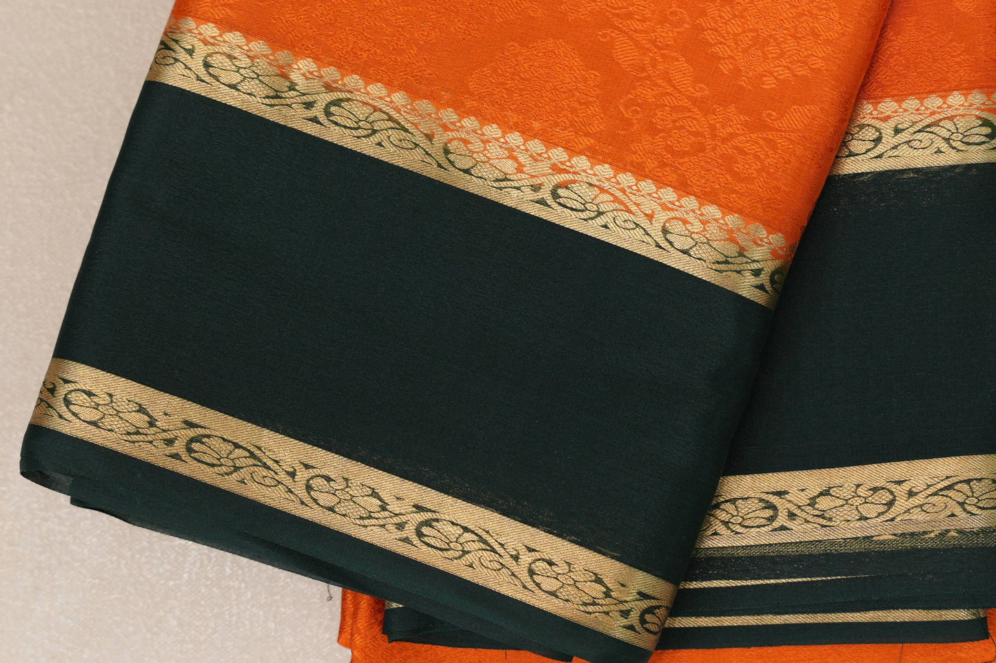 Bright Orange with Bottle Green Borders Mysore Silk Saree SS9002