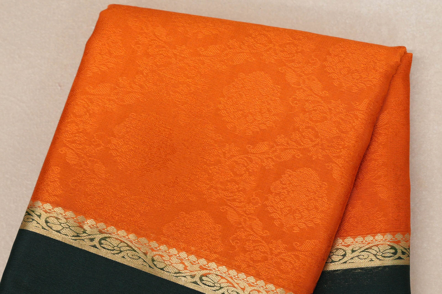 Bright Orange with Bottle Green Borders Mysore Silk Saree SS9002