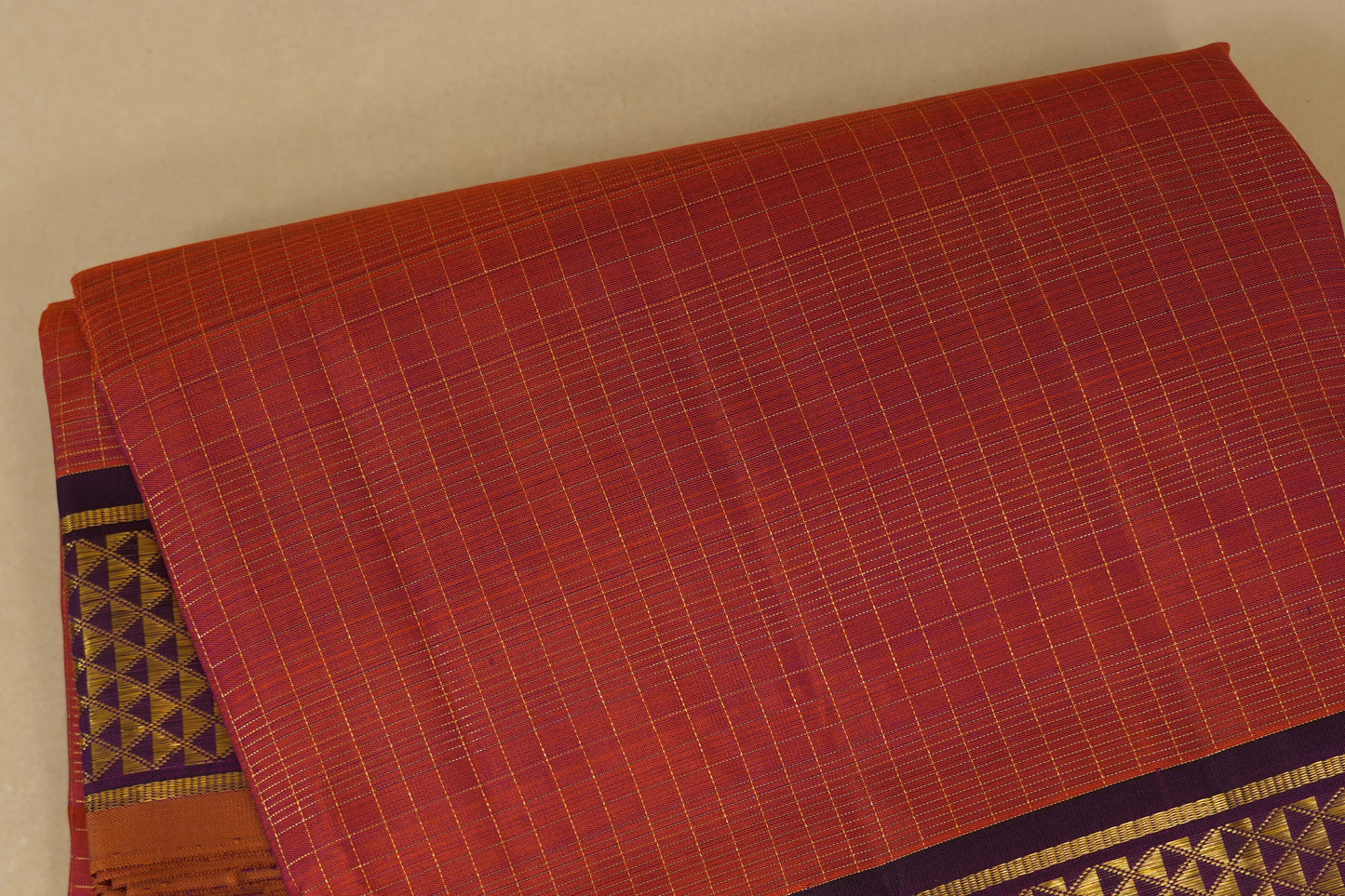 Rust with Deep Purple Borders Ten yards silk saree SS7952