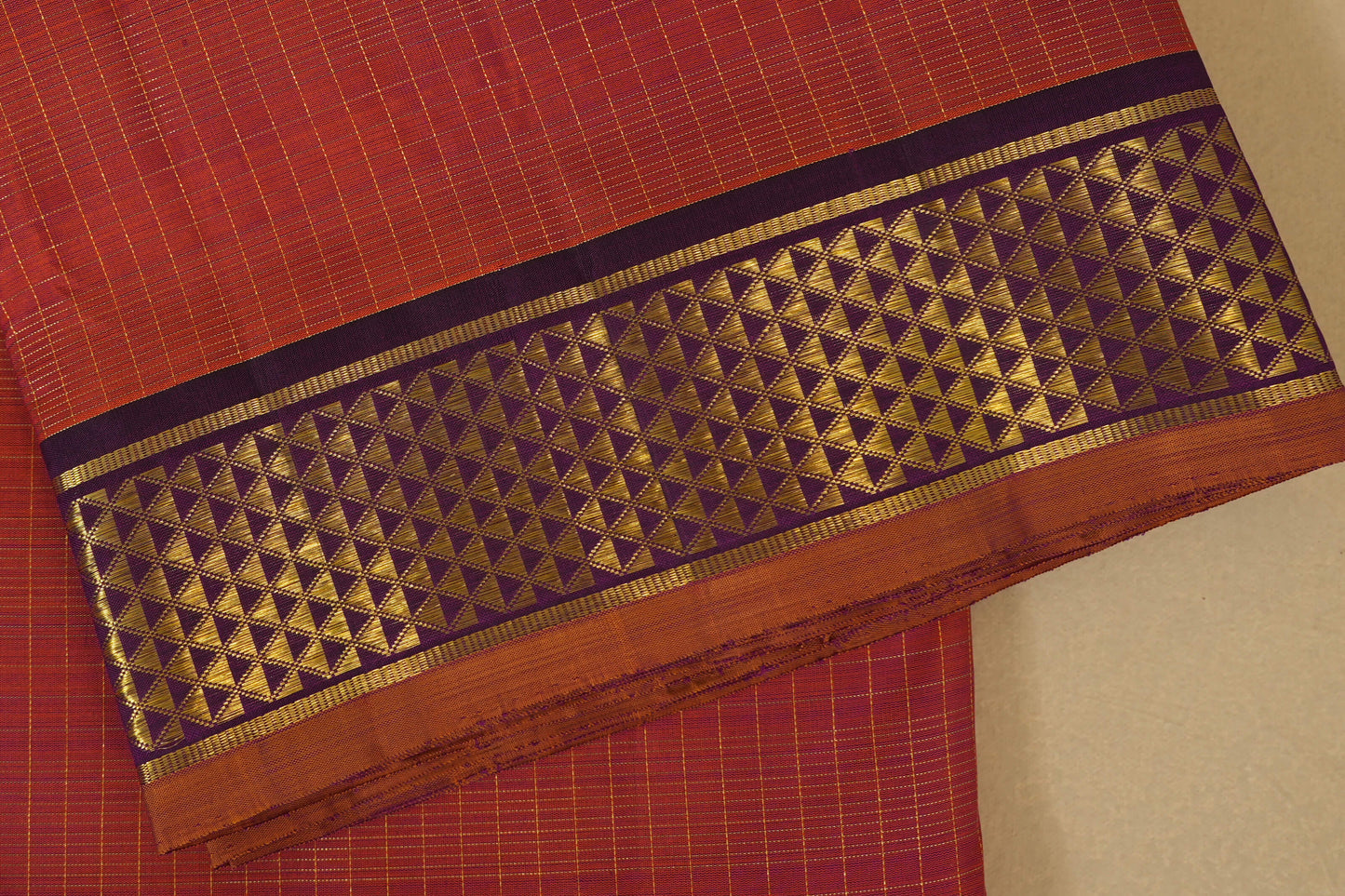 Rust with Deep Purple Borders Ten yards silk saree SS7952