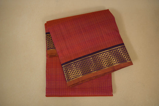 Rust with Deep Purple Borders Ten yards silk saree SS7952