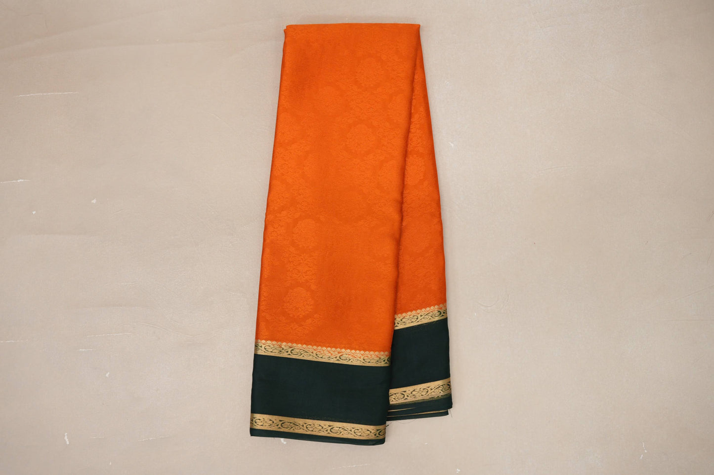 Bright Orange with Bottle Green Borders Mysore Silk Saree SS9002