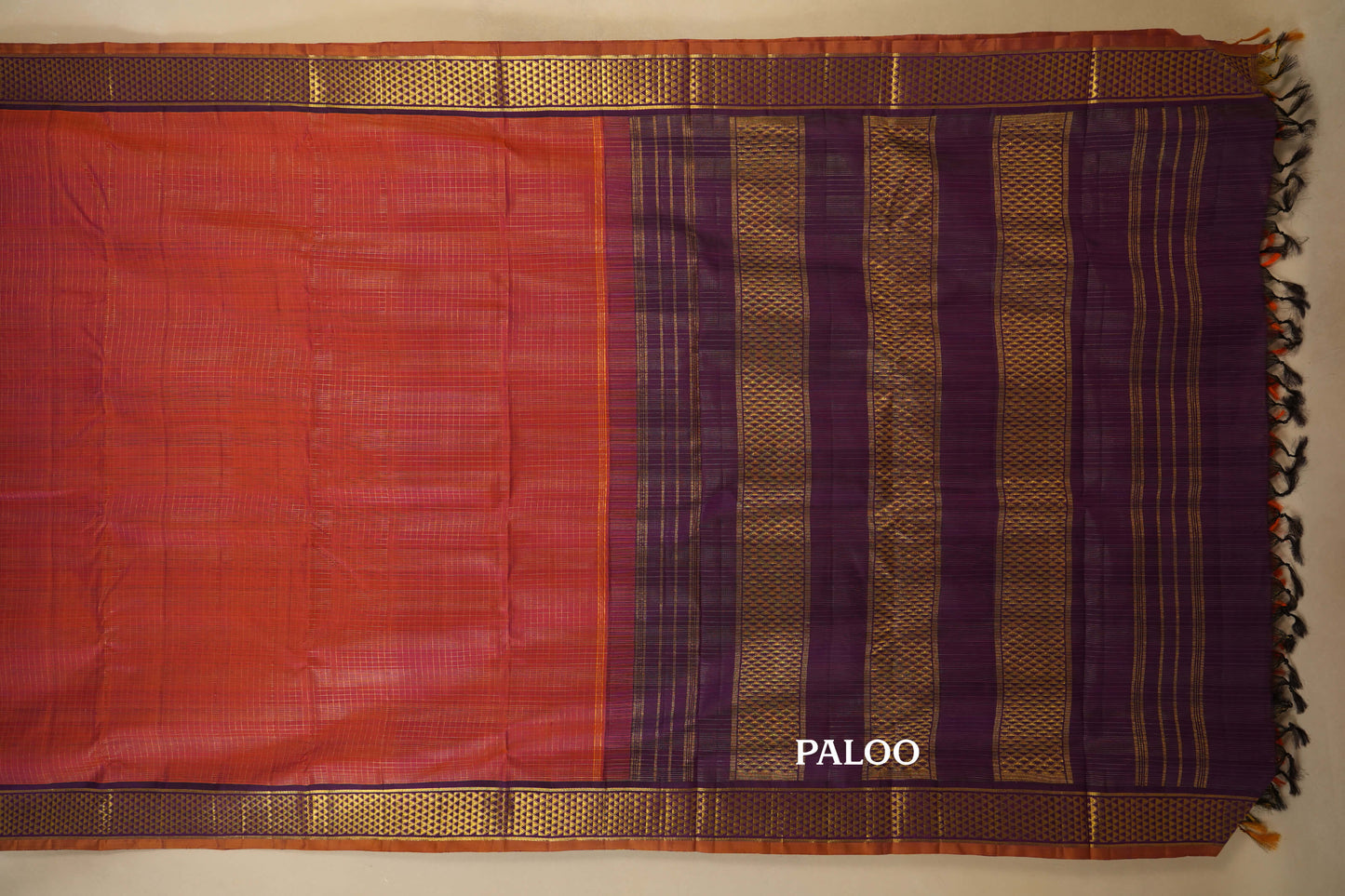 Rust with Deep Purple Borders Ten yards silk saree SS7952