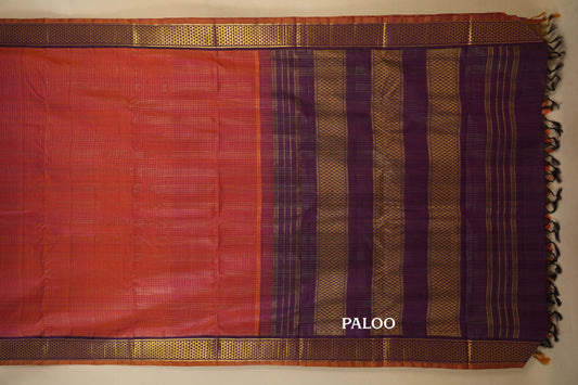 Rust with Deep Purple Borders Ten yards silk saree SS7952