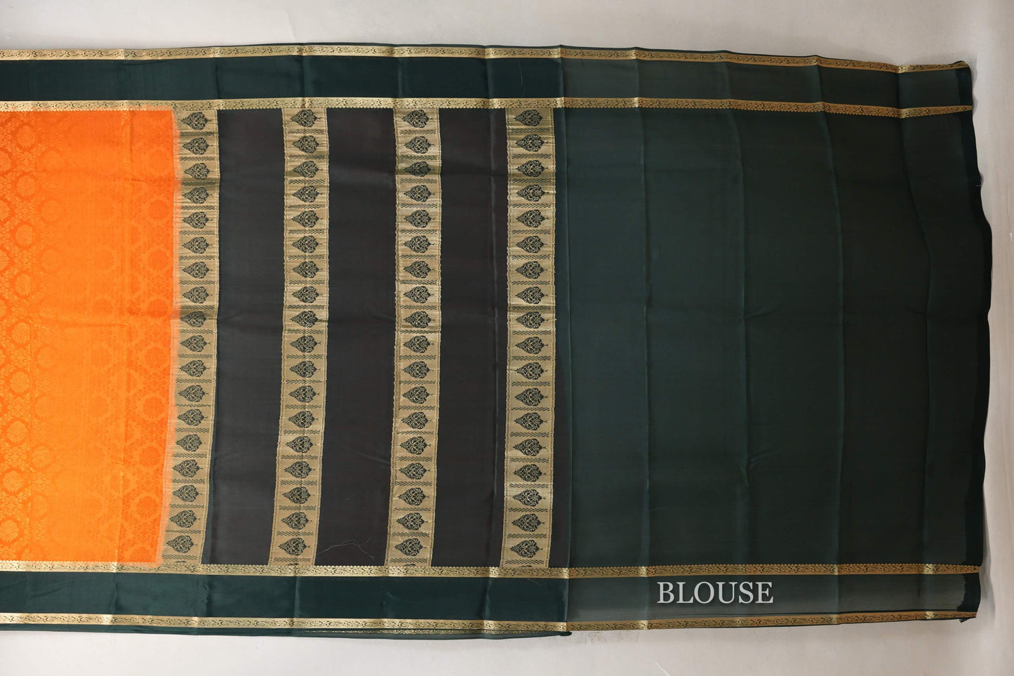 Bright Orange with Bottle Green Borders Mysore Silk Saree SS9002